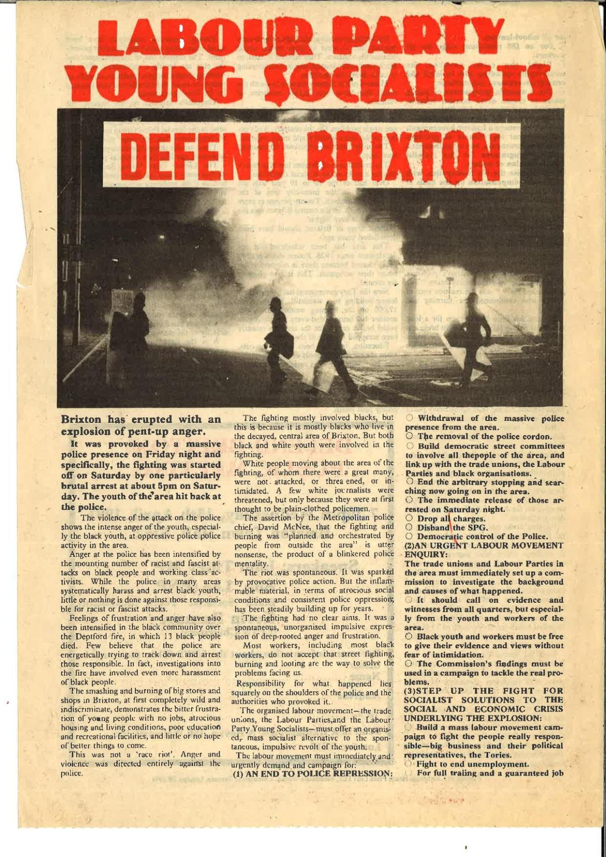 Socialist responses to Brixton riots&nbsp;1981