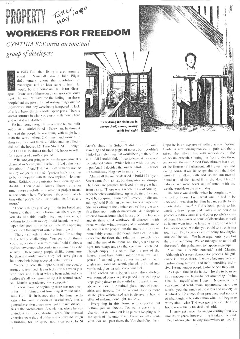 John Todd 121 Tyers Street Tatler article 1990